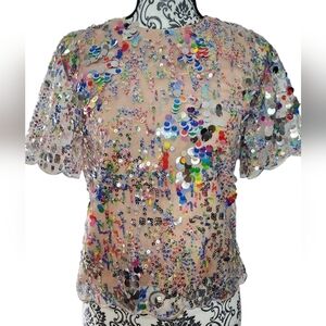 Milly Katelyn Scalloped Sequin Tee size XS